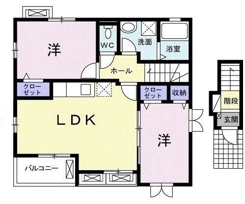 サウスエムB(2LDK/2階)の間取り写真
