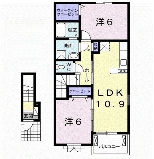 ヘルツ大刀洗(2LDK/2階)の間取り写真