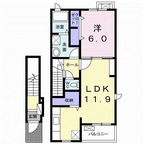 ESTASIA(1LDK/2階)の間取り写真