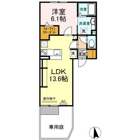 パビヨン小野(1LDK/1階)の間取り写真