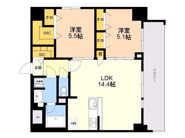 S-RESIDENCE薬院AUREATE(2LDK/6階)の間取り写真
