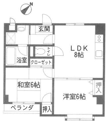 八幡西島田ハイツ(2LDK/2階)の間取り写真