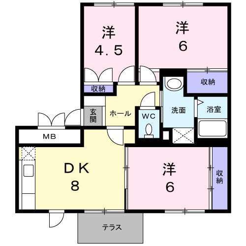 サンフラワーII(3DK/1階)の間取り写真