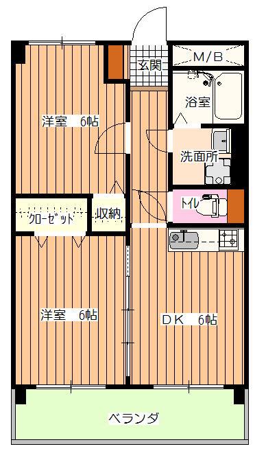 アサヒハイツ(2DK/4階)の間取り写真