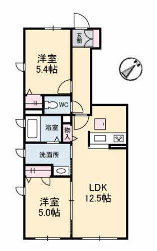 プロヌーブ生野原 B棟(2LDK/1階)の間取り写真