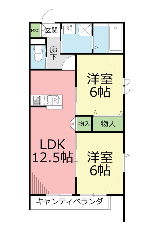 レジダンス ドゥ バン(2LDK/2階)の間取り写真