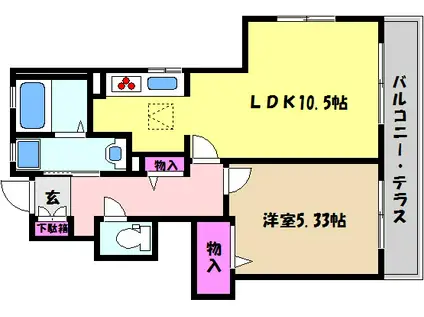 ラ・プリューム(1LDK/1階)の間取り写真