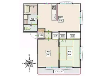 グランヴィア加須山B棟(2LDK/2階)の間取り写真