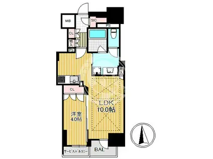 プレサンス レジェンド 大阪新町タワー(1LDK/4階)の間取り写真