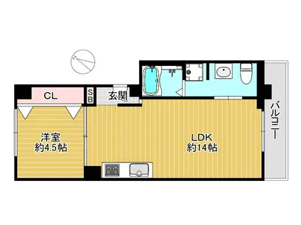 六甲レヂデンス(1LDK/3階)の間取り写真