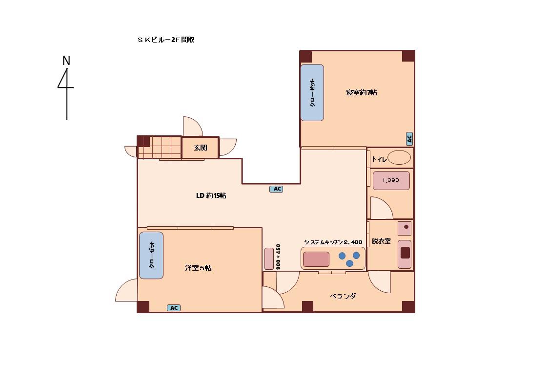 SKビル(2LDK/2階)の間取り写真