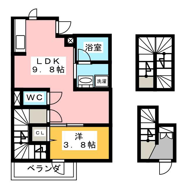 SUN HAPPY(1LDK/3階)の間取り写真