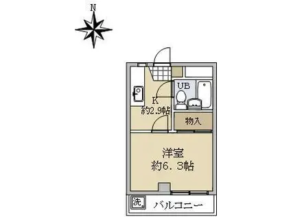 多摩川パールハイツ(1K/2階)の間取り写真