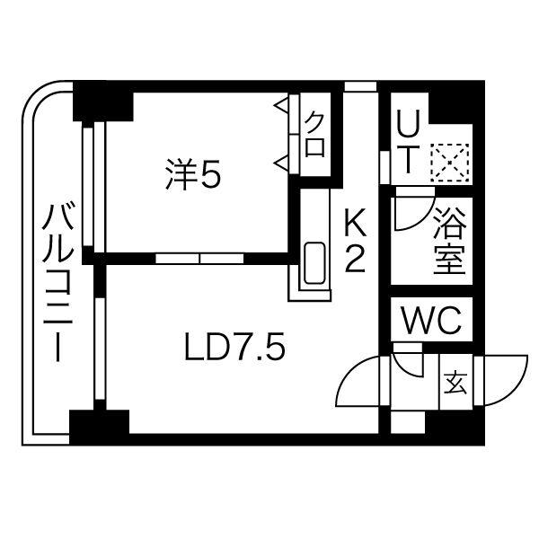 メープル元町(1LDK/4階)の間取り写真