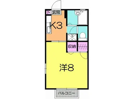 カムロハイツ(1K/1階)の間取り写真