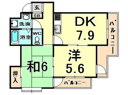 エスポワール武庫之荘II(2DK/2階)の間取り写真