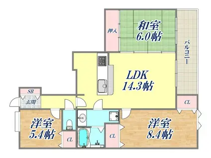 パレ苦楽園口(3LDK/3階)の間取り写真