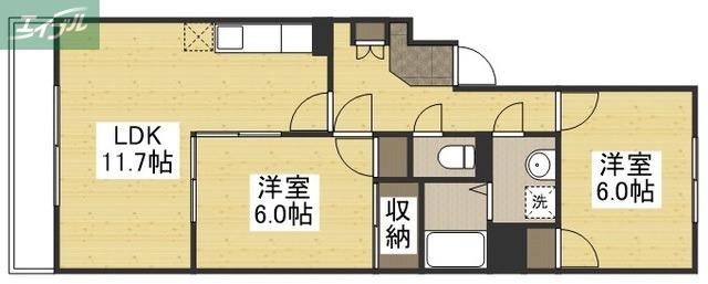 エクセル原尾島(2LDK/3階)の間取り写真