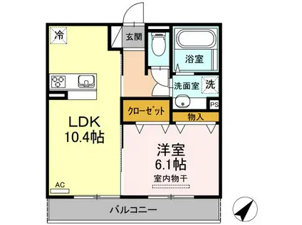 サンテカルム(1LDK/2階)の間取り写真