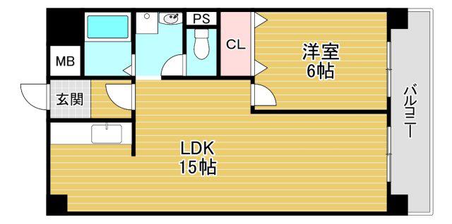 ロイヤルハイツ河田(1LDK/4階)の間取り写真