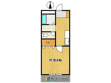 オプティーム日ノ隈(1K/3階)の間取り写真