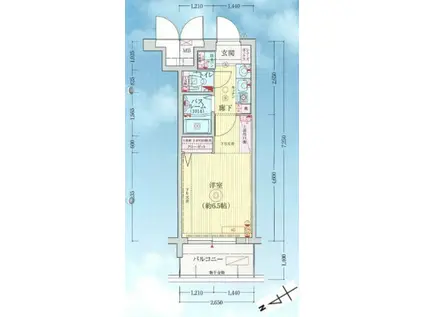 エステムコート三宮山手Ⅱソアーレ(1K/15階)の間取り写真