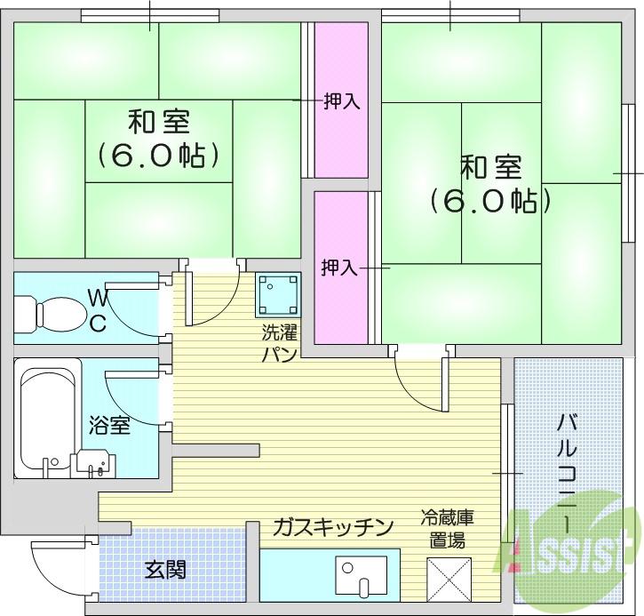 コーポ志波(2DK/2階)の間取り写真