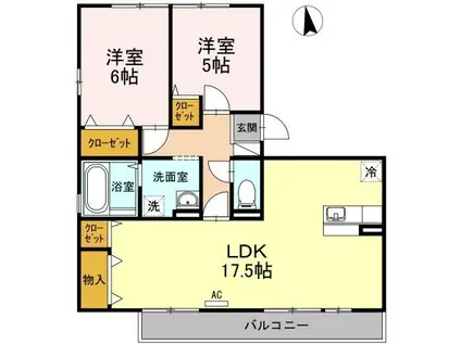 サウスサイド・テラス(2LDK/3階)の間取り写真