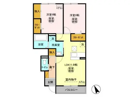 ウィット 水戸(2LDK/1階)の間取り写真