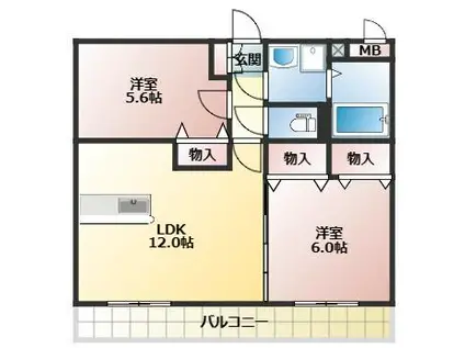 グランコート中郷II(2LDK/3階)の間取り写真
