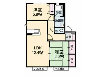 フローラルI I棟(2LDK/2階)の間取り写真