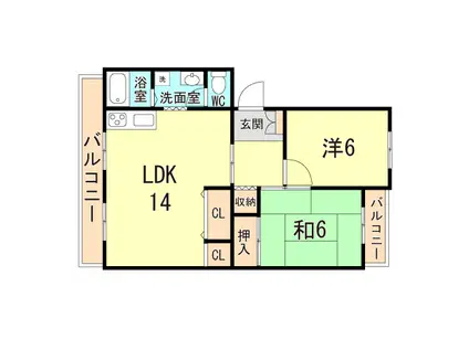 明石貴崎鉄筋10号棟(2LDK/2階)の間取り写真