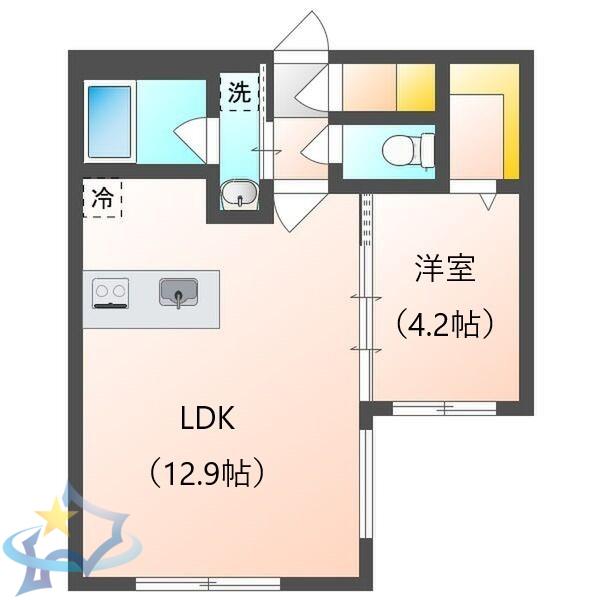 カレラ学園前(1LDK/2階)の間取り写真