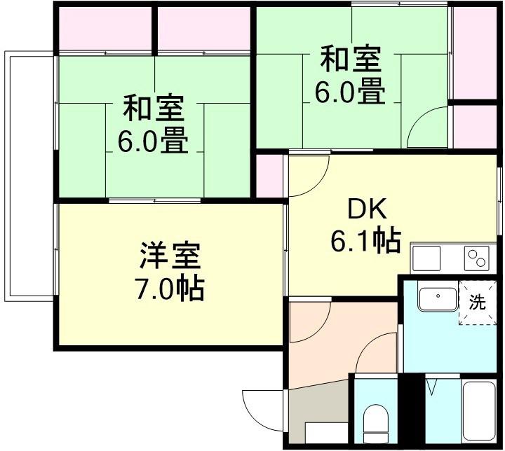 プロムナードE棟(3DK/2階)の間取り写真