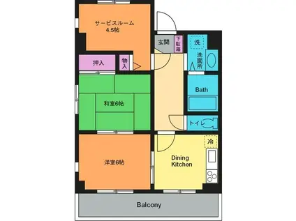 大六天やまよしマンション(2SDK/1階)の間取り写真