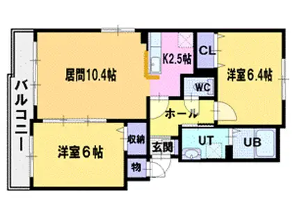 ソレアードII(2LDK/1階)の間取り写真