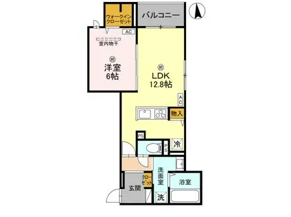 D-ROOM橋波東之町 東棟(1LDK/1階)の間取り写真