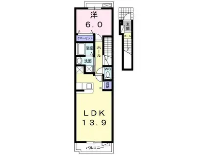 プロムナ-ド(1LDK/2階)の間取り写真