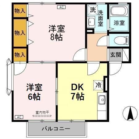 ハイカムールKMB棟(2DK/1階)の間取り写真