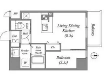 ARTIZA京橋ウエスト(1LDK/4階)の間取り写真