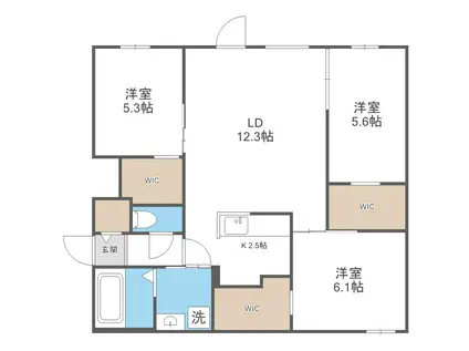 LE CLAIR MINAMIMARUYAMAルクレールミナミマルヤ(3LDK/2階)の間取り写真