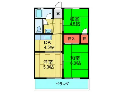 美田すみれハイツB(3DK/2階)の間取り写真