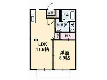 ディアスタウン E棟(1LDK/1階)の間取り写真