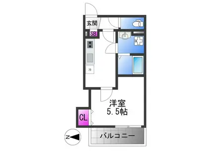 クレアール八戸ノ里(1K/2階)の間取り写真