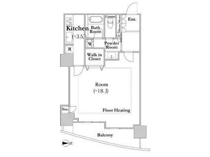 河田町ガーデン クラブフロア(1K/31階)の間取り写真