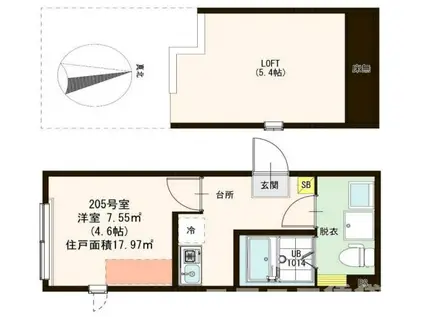 ハーモニーテラス東小岩III(1K/2階)の間取り写真
