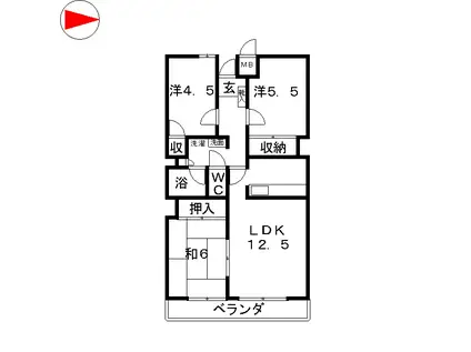 カーサ聖(3LDK/1階)の間取り写真