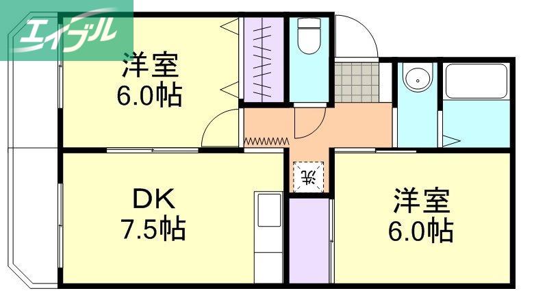 ハイコートジェム(2DK/1階)の間取り写真