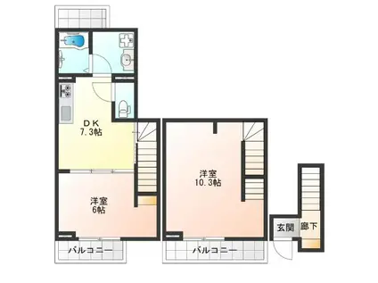 地下鉄四つ橋線 花園町駅 徒歩1分 3階建 築1年(2DK/1階)の間取り写真