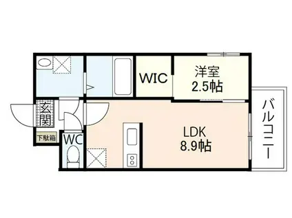 シャインライズ楽々園(1LDK/2階)の間取り写真